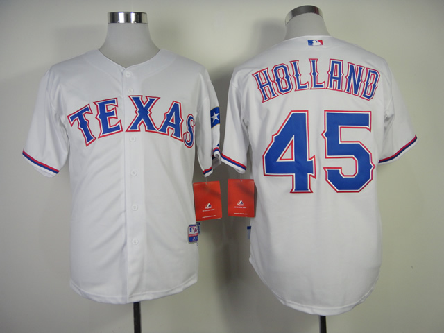 Men Texas Rangers 45 Holland White MLB Jerseys